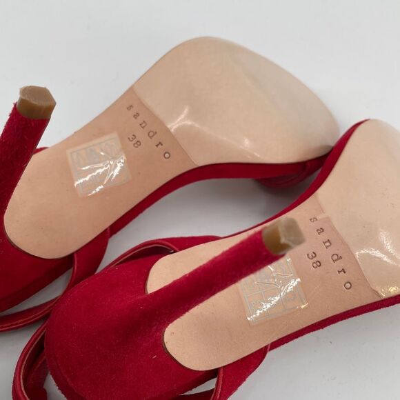 New SANDRO Nina suede sandals red 38 size 8 - Picture 6 of 12